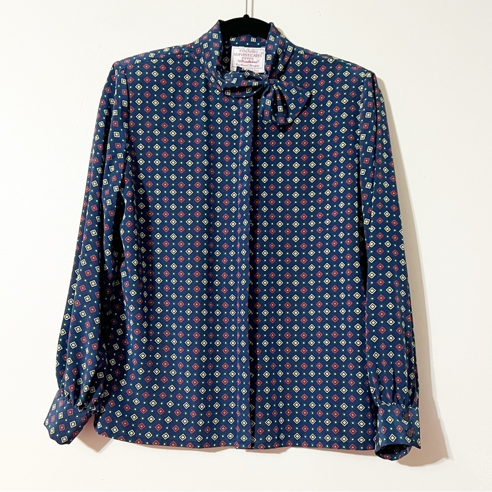 Vintage Pendleton Top Country Sophisticates Blue print Sz 12 Petite